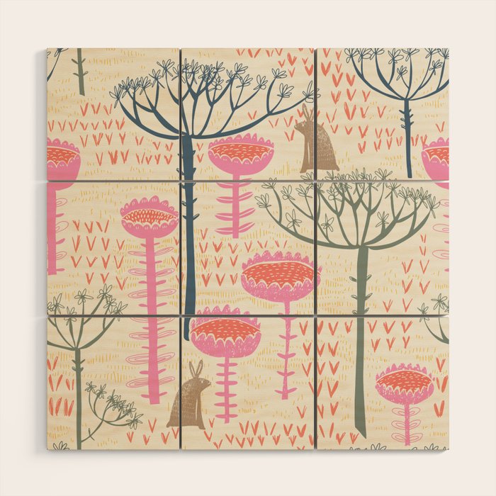 Block print scandinavian meadow Wood Wall Art Gallery Image 1