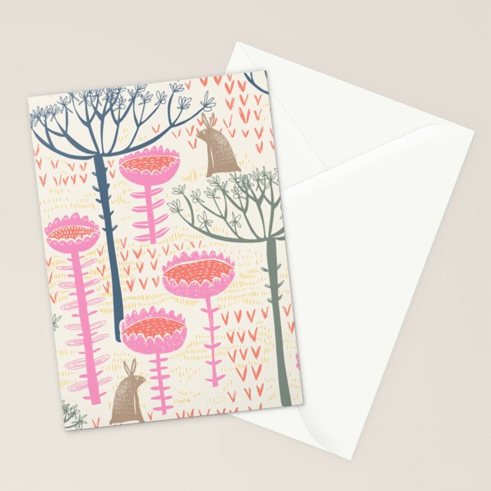 Block print scandinavian meadow Stationery Card Gallery Image 2