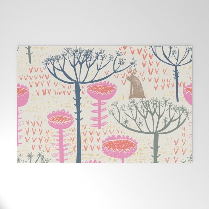 Block print scandinavian meadow Welcome Mat Gallery Image 1