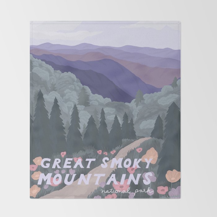 Great Smoky Mountains National Park, National Parks Illustrated, Gatlinburg, Tennessee  Throw Blanket Gallery Image 2