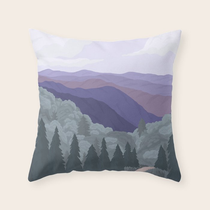 Great Smoky Mountains National Park, National Parks Illustrated, Gatlinburg, Tennessee  Throw Pillow Gallery Image 1
