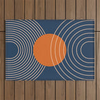 Geometric Lines in Orange and Navy Blue 2 (Sun and Rainbow Abstract) Outdoor Rug Gallery Image 1