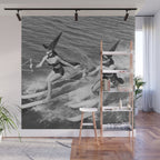Water witches water skiing hilarious funny humorous black and white vintage photograph Wall Mural Gallery Image 1