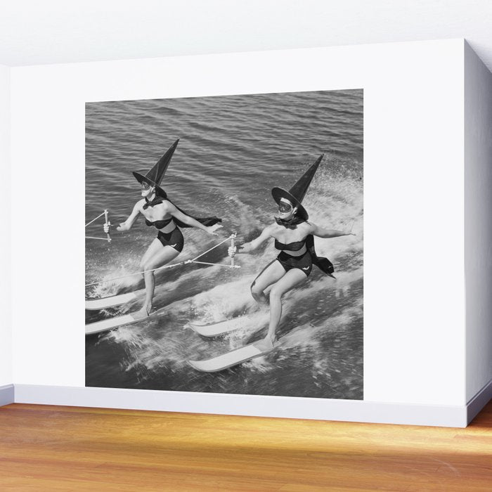 Water witches water skiing hilarious funny humorous black and white vintage photograph Wall Mural Gallery Image 2