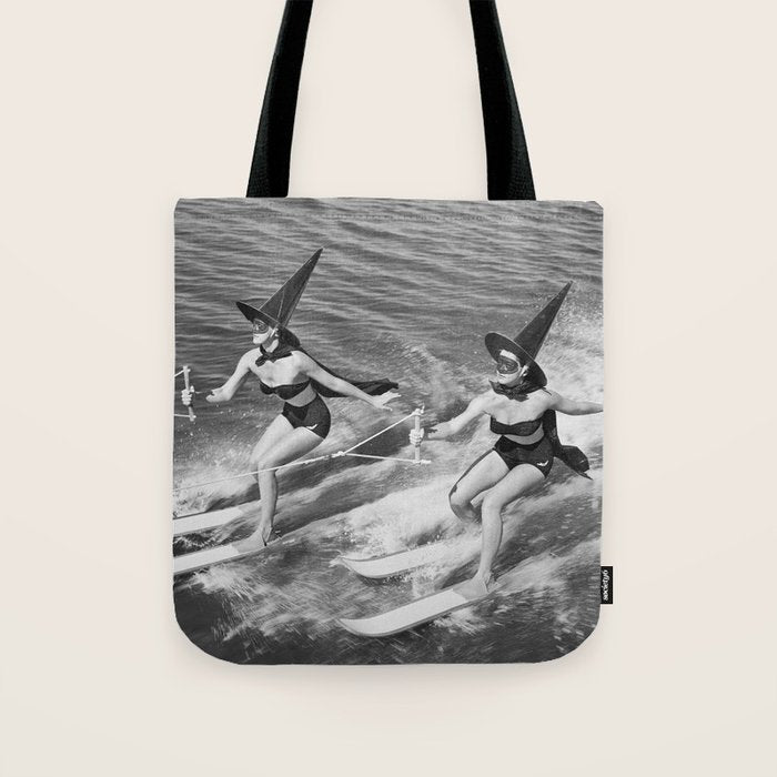 Water witches water skiing hilarious funny humorous black and white vintage photograph Tote Bag Gallery Image 1