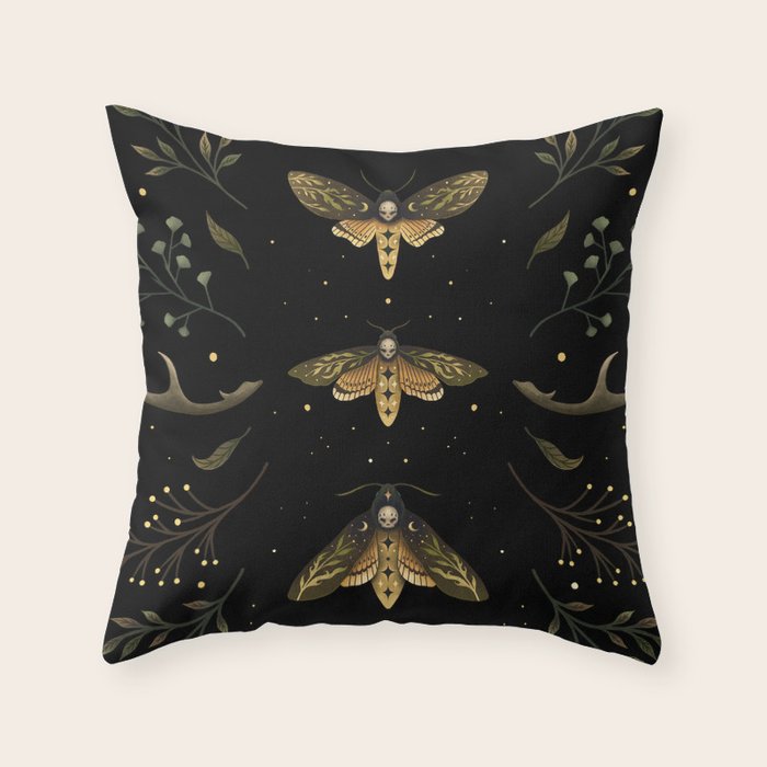 Death Head Moths Night Throw Pillow Gallery Image 6
