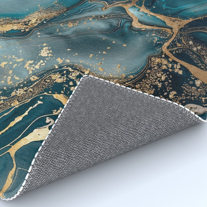 Magnific Marble Glam Teal Gold Luxury Rug Gallery Image 4