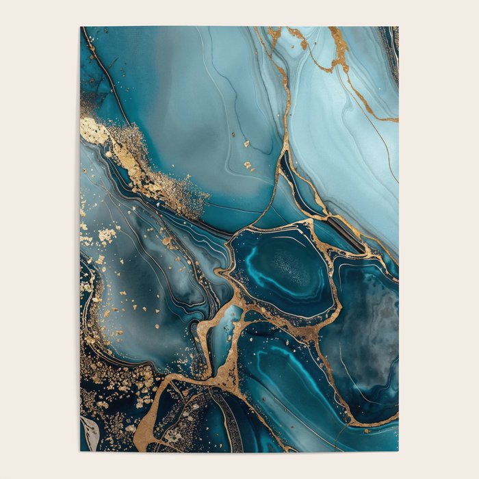 Magnific Marble Glam Teal Gold Luxury Poster Gallery Image 4