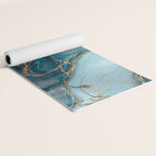 Magnific Marble Glam Teal Gold Luxury Yoga Mat Gallery Image 2