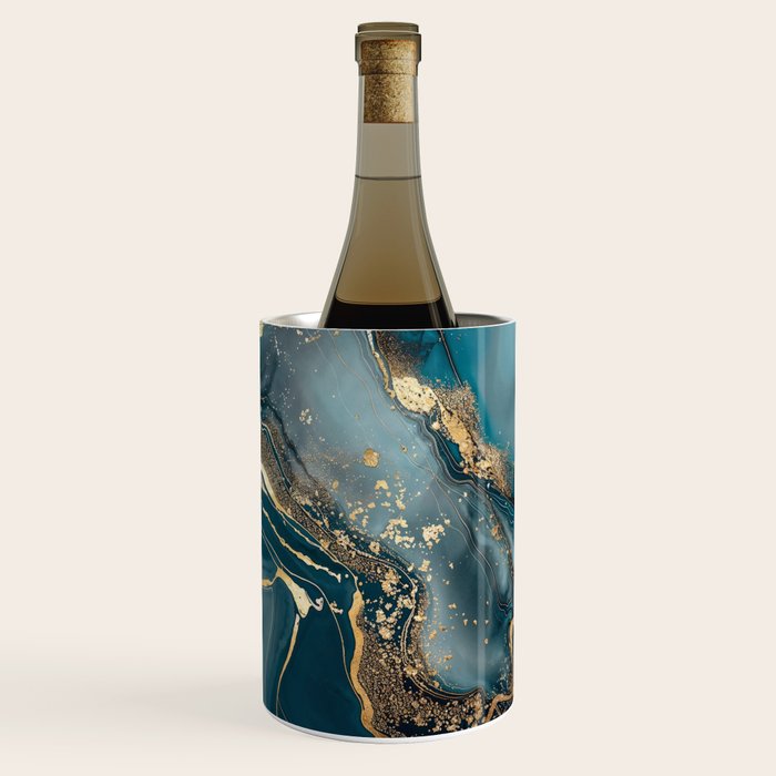 Magnific Marble Glam Teal Gold Luxury Wine Chiller Gallery Image 2