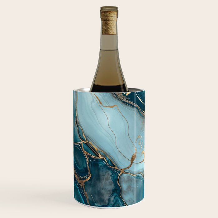 Magnific Marble Glam Teal Gold Luxury Wine Chiller Gallery Image 3