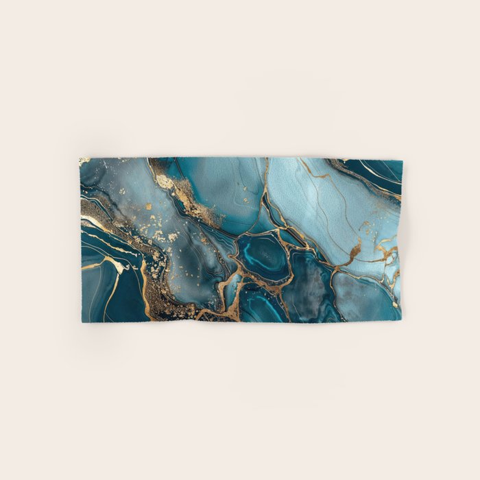 Magnific Marble Glam Teal Gold Luxury Bath Towel Gallery Image 1