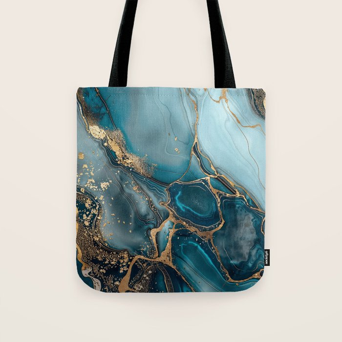 Magnific Marble Glam Teal Gold Luxury Tote Bag Gallery Image 1