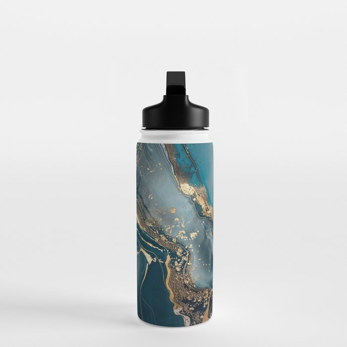 Magnific Marble Glam Teal Gold Luxury Water Bottle Gallery Image 3