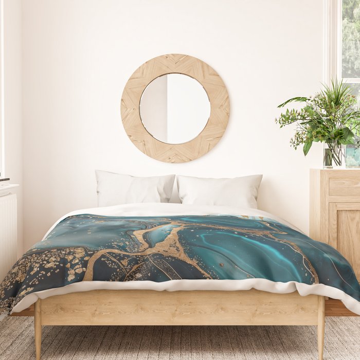 Magnific Marble Glam Teal Gold Luxury Duvet Cover Gallery Image 3
