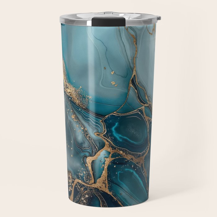 Magnific Marble Glam Teal Gold Luxury Travel Mug Gallery Image 1