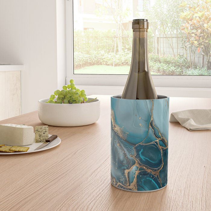 Magnific Marble Glam Teal Gold Luxury Wine Chiller Gallery Image 4