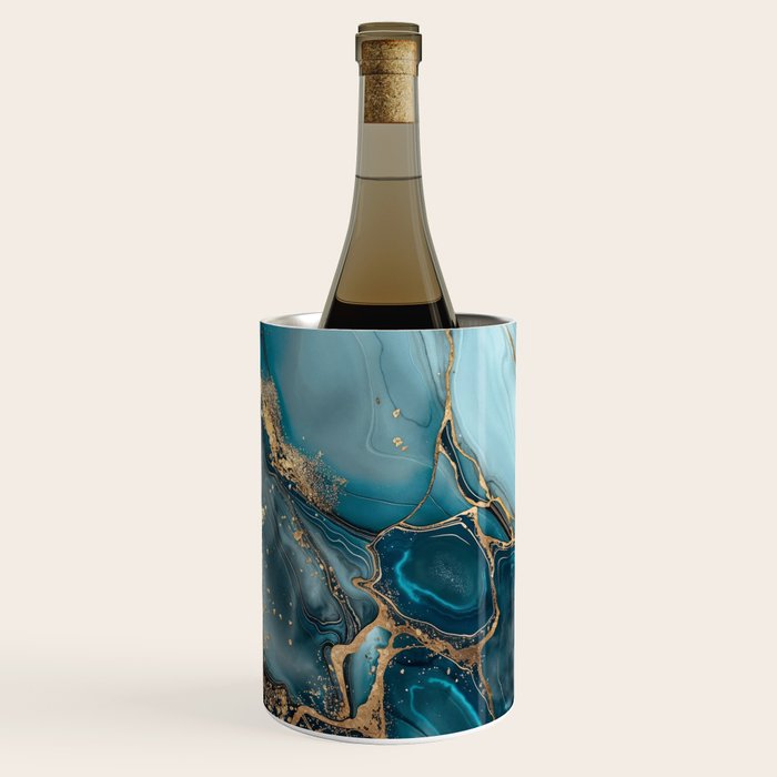 Magnific Marble Glam Teal Gold Luxury Wine Chiller Gallery Image 1