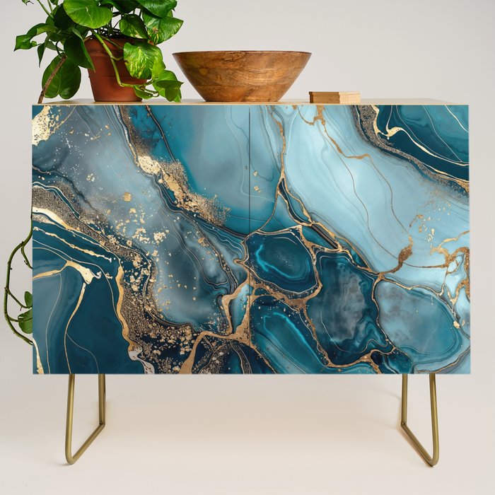 Magnific Marble Glam Teal Gold Luxury Credenza Gallery Image 1