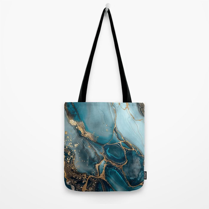 Magnific Marble Glam Teal Gold Luxury Tote Bag Gallery Image 2