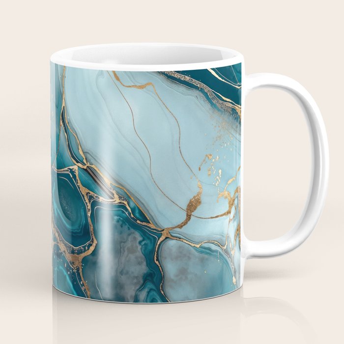 Magnific Marble Glam Teal Gold Luxury Coffee Mug Gallery Image 1