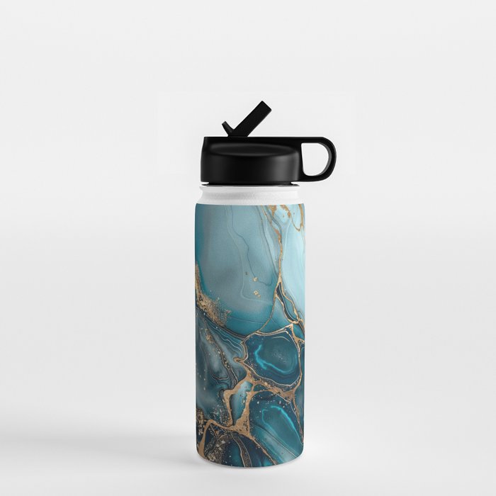 Magnific Marble Glam Teal Gold Luxury Water Bottle Gallery Image 1