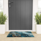 Magnific Marble Glam Teal Gold Luxury Welcome Mat Gallery Image 3