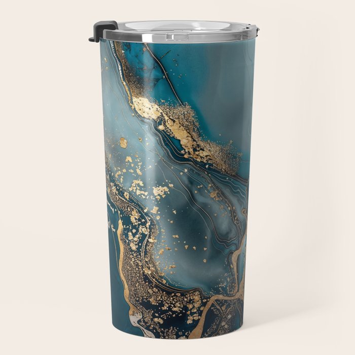 Magnific Marble Glam Teal Gold Luxury Travel Mug Gallery Image 3
