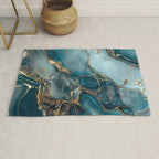 Magnific Marble Glam Teal Gold Luxury Rug Gallery Image 1
