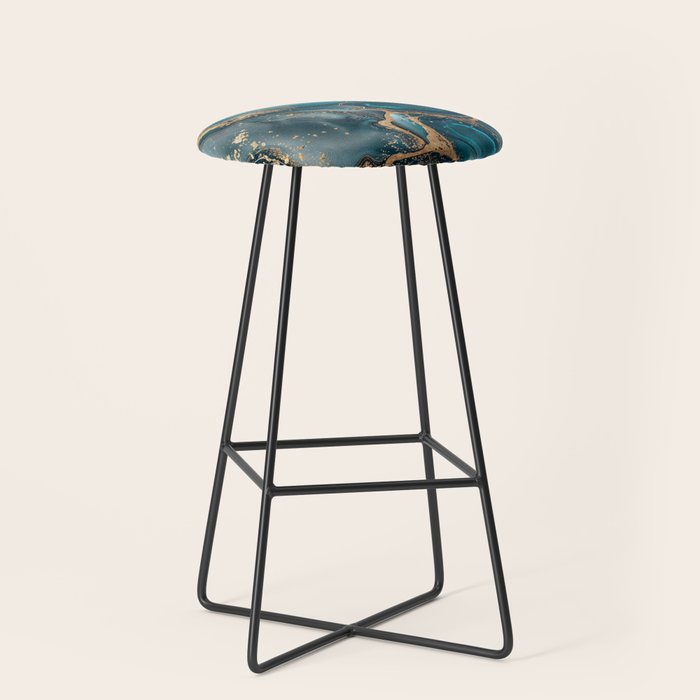 Magnific Marble Glam Teal Gold Luxury Stool Gallery Image 1