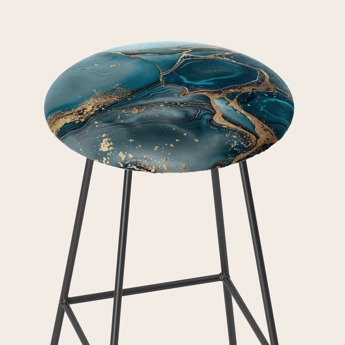 Magnific Marble Glam Teal Gold Luxury Stool Gallery Image 2