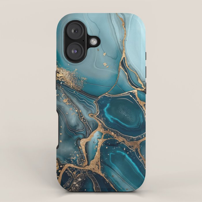 Magnific Marble Glam Teal Gold Luxury iPhone Case Gallery Image 1