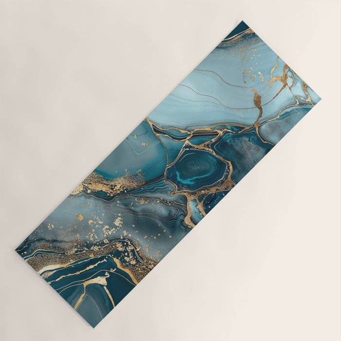 Magnific Marble Glam Teal Gold Luxury Yoga Mat Gallery Image 1