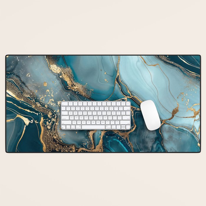 Magnific Marble Glam Teal Gold Luxury Desk Mat Gallery Image 1