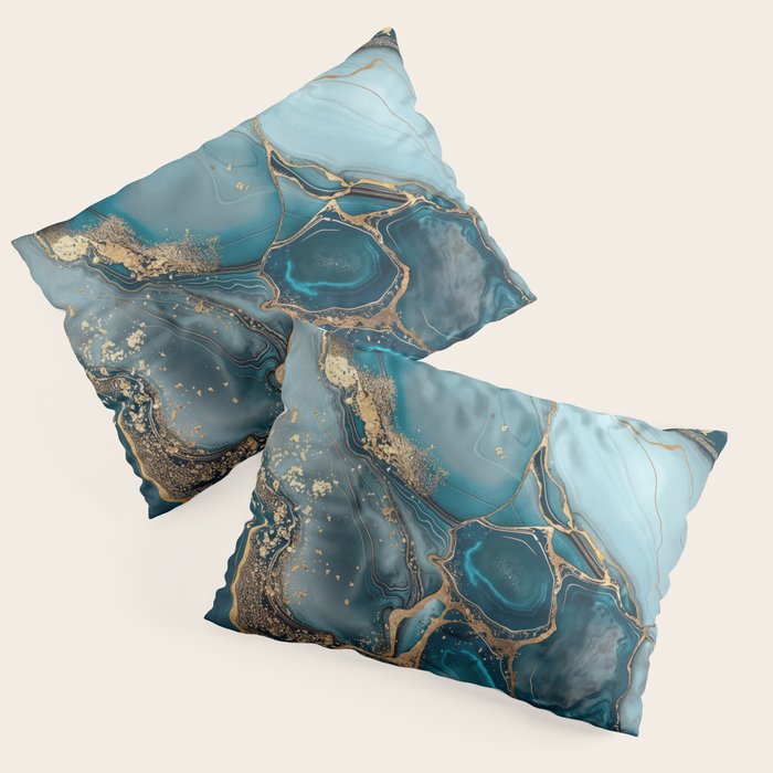 Magnific Marble Glam Teal Gold Luxury Pillow Sham Gallery Image 3
