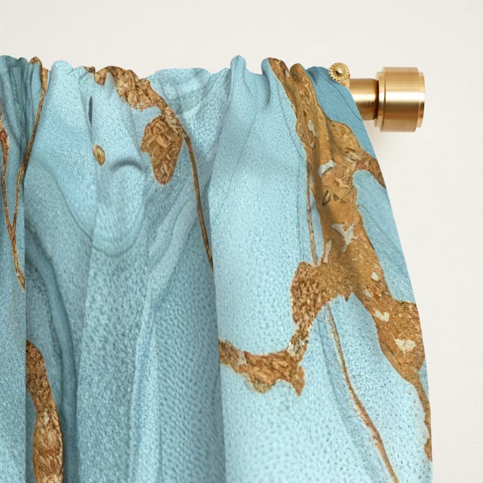 Magnific Marble Glam Teal Gold Luxury Window Curtain Gallery Image 2