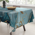 Magnific Marble Glam Teal Gold Luxury Tablecloth Gallery Image 3