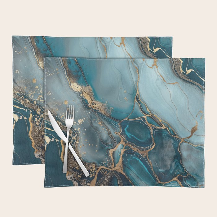 Magnific Marble Glam Teal Gold Luxury Placemat Gallery Image 1