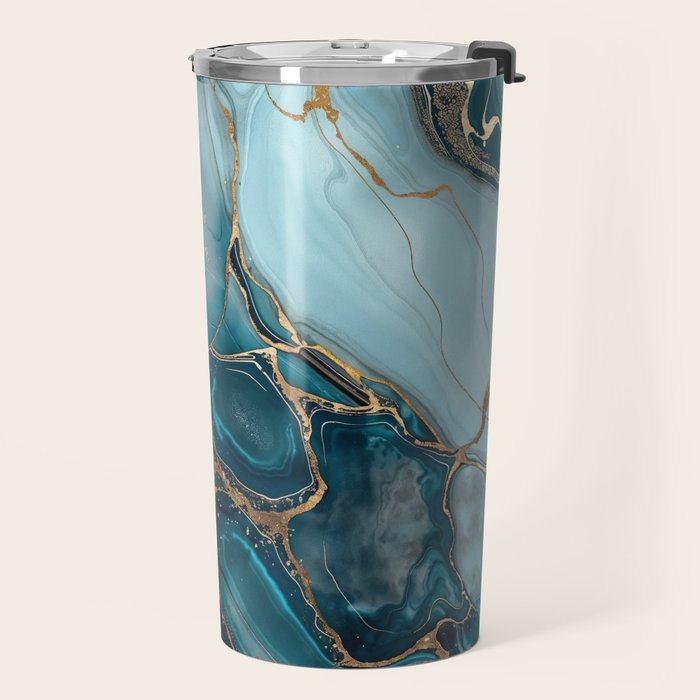 Magnific Marble Glam Teal Gold Luxury Travel Mug Gallery Image 2