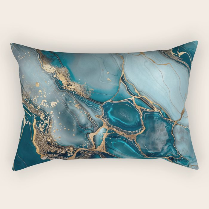 Magnific Marble Glam Teal Gold Luxury Rectangular Pillow Gallery Image 2