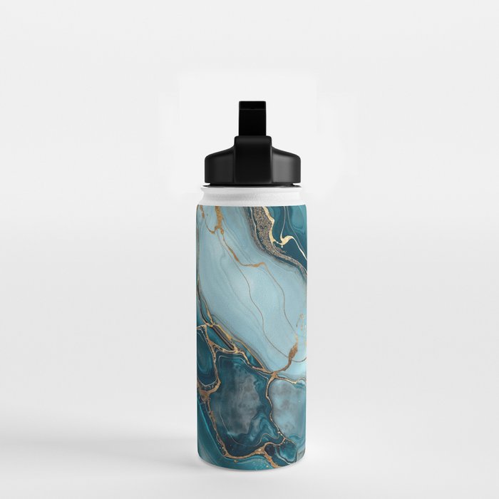 Magnific Marble Glam Teal Gold Luxury Water Bottle Gallery Image 2