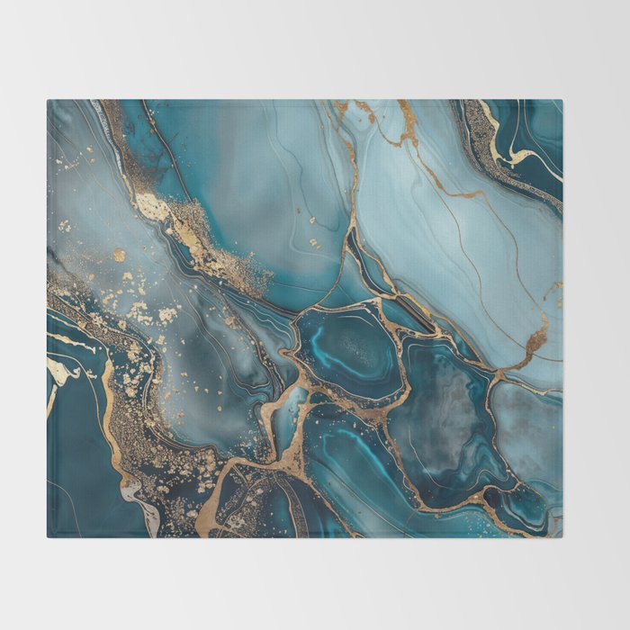 Magnific Marble Glam Teal Gold Luxury Throw Blanket Gallery Image 2