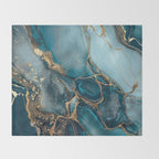 Magnific Marble Glam Teal Gold Luxury Throw Blanket Gallery Image 2