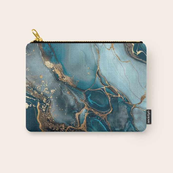 Magnific Marble Glam Teal Gold Luxury Carry All Pouch Gallery Image 1