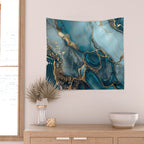 Magnific Marble Glam Teal Gold Luxury Wall Tapestry Gallery Image 2