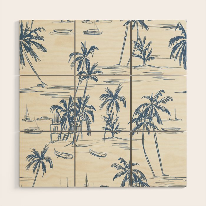 Blue Beach Pattern Wood Wall Art Gallery Image 1