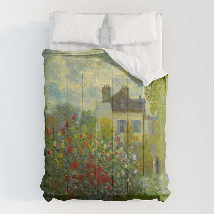 Claude Monet Impressionist Landscape Oil Painting A Corner of the Garden with Dahliass Comforter Gallery Image 6