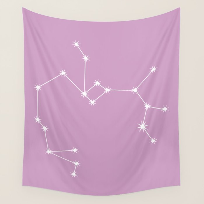 Sagittarius Zodiac Star Constellation Line Art Pastel Lilac Wall Tapestry Gallery Image 1