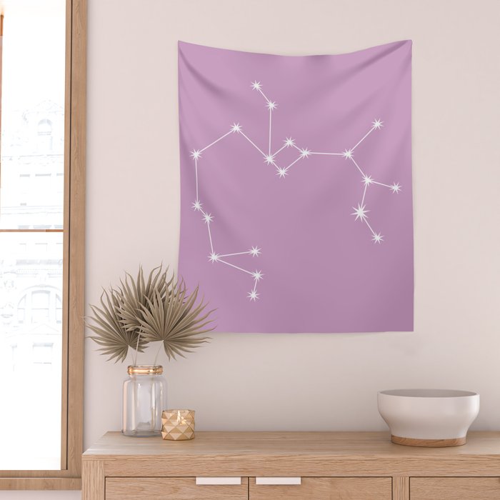 Sagittarius Zodiac Star Constellation Line Art Pastel Lilac Wall Tapestry Gallery Image 2