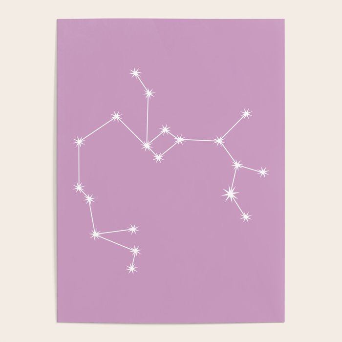 Sagittarius Zodiac Star Constellation Line Art Pastel Lilac Poster Gallery Image 1